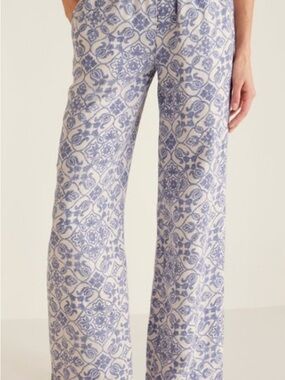 Soft Surroundings- Blue and White Linen Wide Leg Pants
